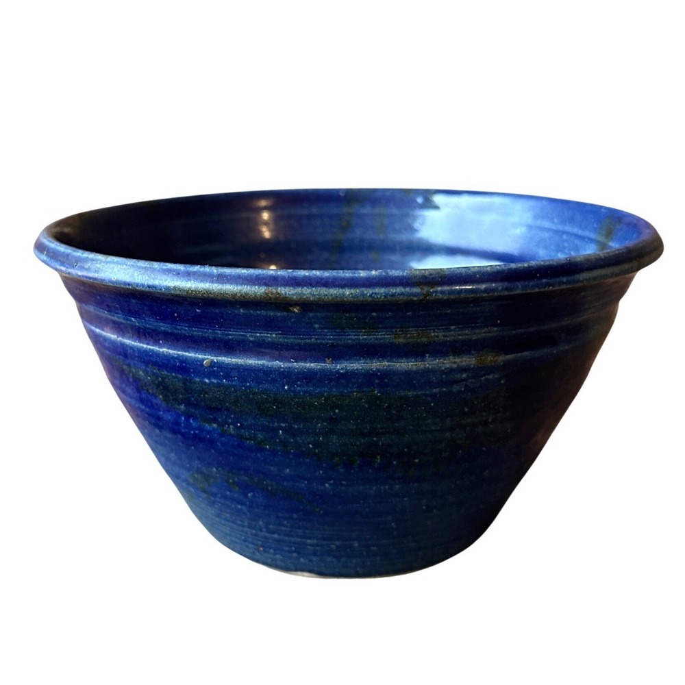 Hand Thrown Studio Pottery Cobalt Blue Glazed Stoneware Serving Bowl Signed